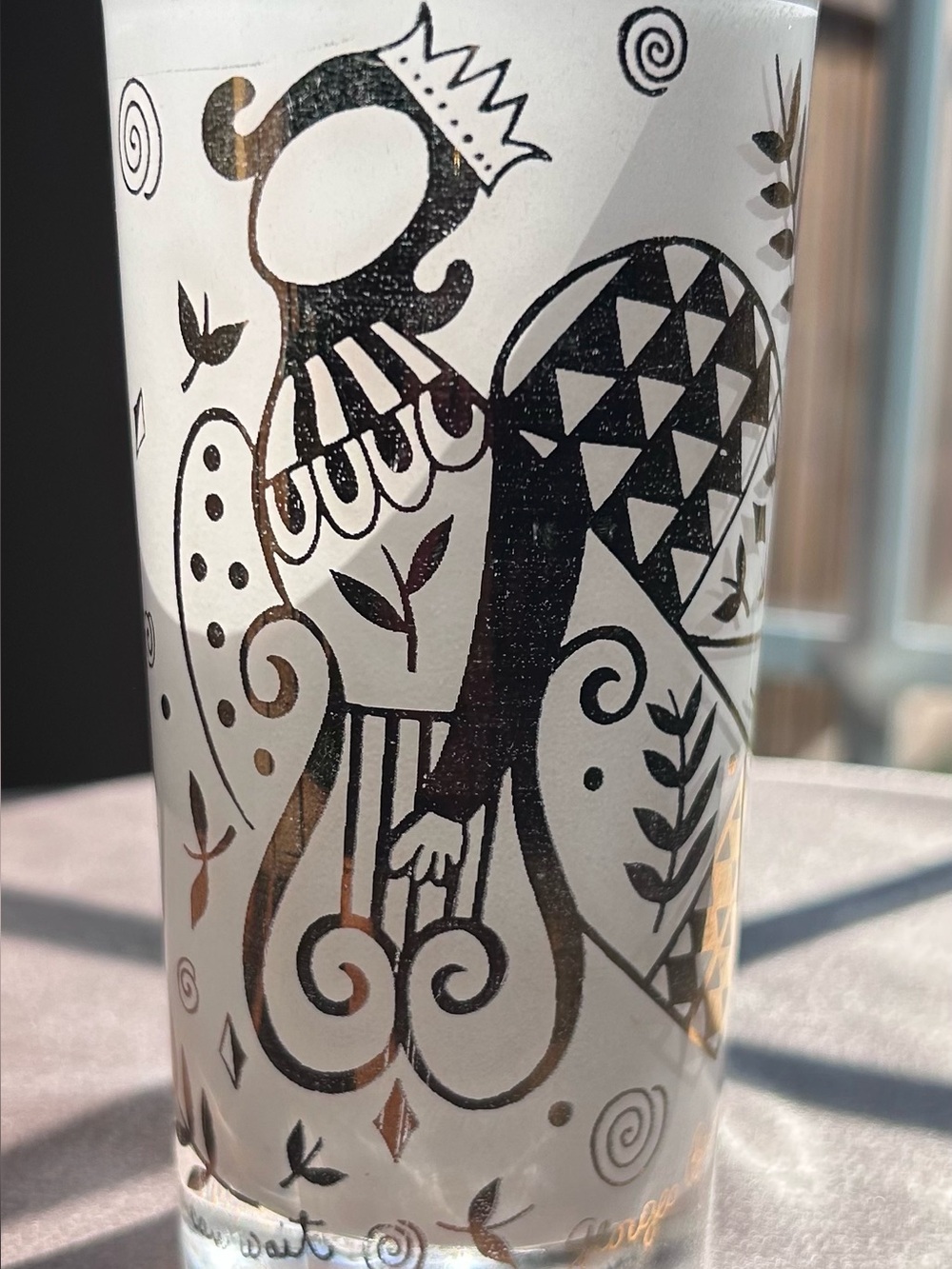Vintage White Ceramic Vase with Gold Patterning -